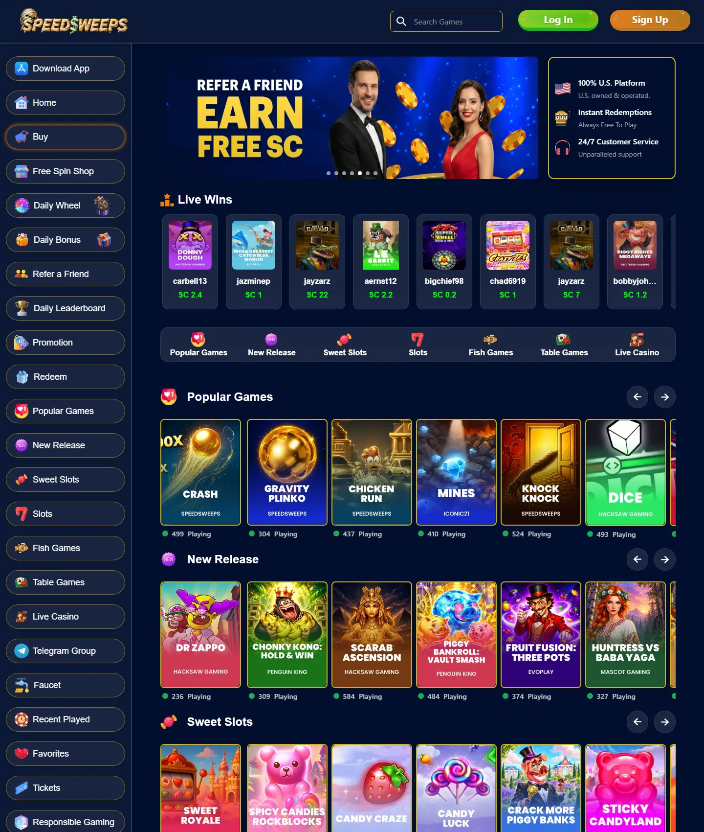 Screenshot of the SpeedSweeps website